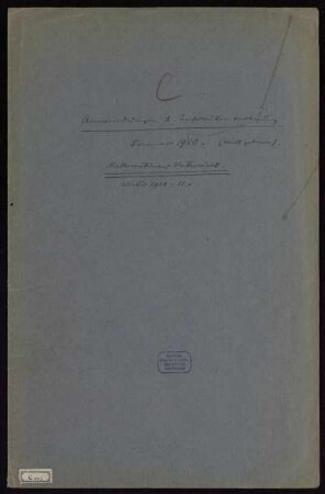 Winter 1910 - 1911 = Math. Unterricht. [ Vorlesungsmanuskript], Göttingen, 31.10.1910 - 28.2.1911 : Mathematischer Unterricht
