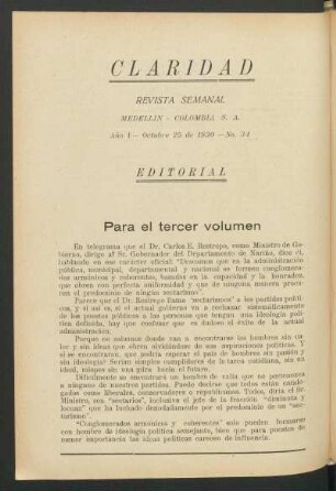 Para el tercer volumen : Editorial