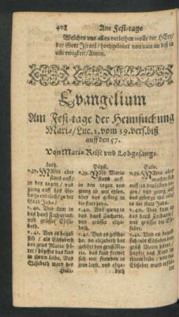 Evangelium Am Fest-tage der Heimsuchung Mariae
