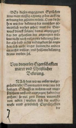Von dreyerley Eigenschafften warer und Christlicher Bekerung.