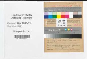 Entnazifizierung Kurt Hompesch, geb. 29.12.1905 (Pelztierzuechter)