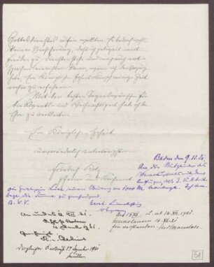 Schreiben von Friedrich Katz an die Großherzogin Luise; Aufenthalt der Großherzogin auf der Insel Mainau; Klage über die gegenwärtige Zeit