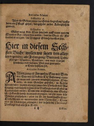 [Liber Sextus] Hie in diesem Sechsten Buche / wollen wir sagen von allerley ungerichte/ alle Anfertigung/ Blutrunst/ Todtschlege ...