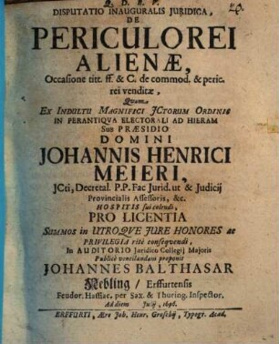 Disputatio Inauguralis Juridica De Periculo Rei Alienae