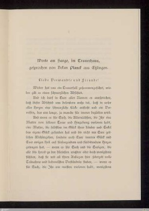 Worte am Sarge, im Trauerhaus