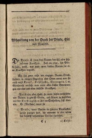 Abhandlung von der Druse der Pferde, Esel und Maulesel.