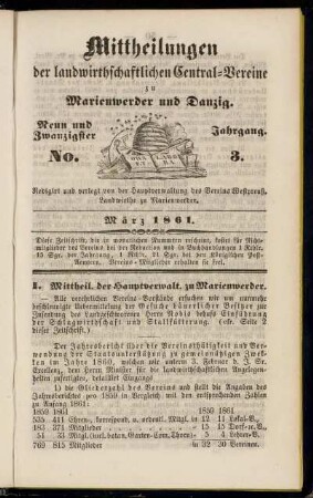 Neun und Zwanzigster Jahrgang. No. 3. März 1861.