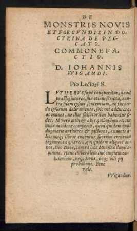 De Monstris Novis Et Foecundis In Doctrina De Peccato. Commonefactio.