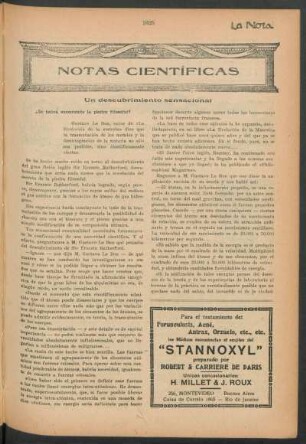 Notas científicas : Un descubrimiento sensacional