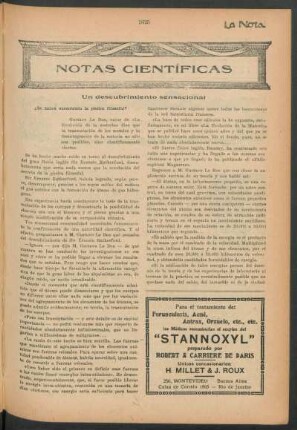 Notas científicas : Un descubrimiento sensacional