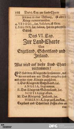 Das VI. Cap. Zur Land-Charte Von Engelland, Schottland und Irrland.