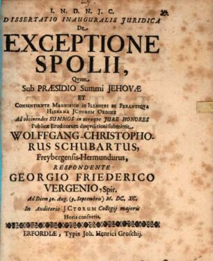 Diss. inaug. iur. de exceptione spolii