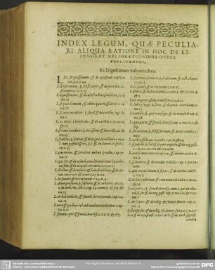 Index Legum, Quae Peculiari Aliqua Ratione In Hoc De Expensis Et Meliorationibus Opere Explicantur