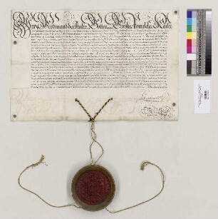 Kaiser Ferdinand II. belehnt Abt Hieronymus [II. Feury] von St. Emmeram mit allen Regalien und Lehen, mit denen das Reichsstift bisher belehnt worden ist. S=A