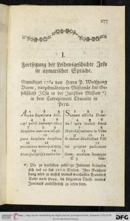 I. Fortsetzung der Leidensgeschichte Jesu in aymarischer Sprache