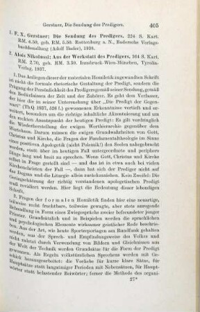 405-406 [Rezension] Gerstner, Franz Xaver, Die Sendung des Predigers