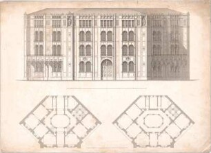 Voit, August von; München, Maximilianstr.; Wohnbauten - Grundrisse, Aufriss