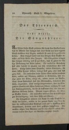 Erste Klasse. Die Saeugethiere.