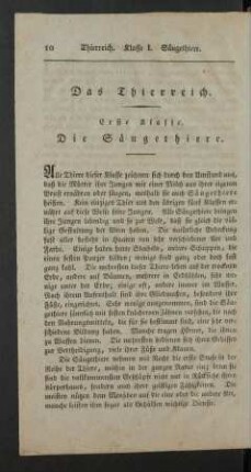 Erste Klasse. Die Saeugethiere.