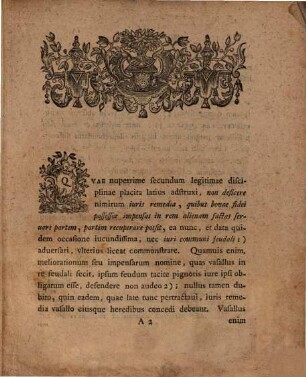 De remediis, quae pro servandis recuperandisve impensis feudalibus competunt, programma