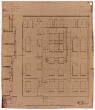 Königliches Residenzschloss Posen, Posen: Ansicht und Schnitt Fassade Wirtschaftshof Südseite 1:25