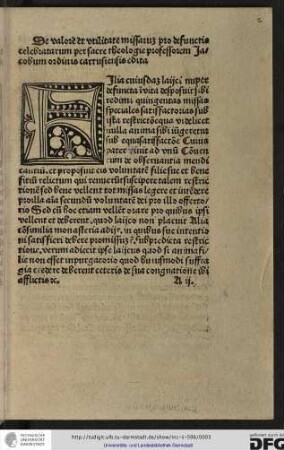 De valore et utilitate missarum pro defunctis celebratarum per sacre theologie professorem Iacobum ordinis Cartusiensis edita.