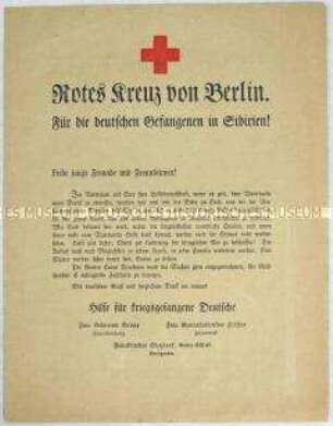Rundschreiben des Roten Kreuzes mit dem Aufruf zu Spenden für die deutschen Kriegsgefangenen in Sibirien
