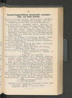 Dampfschiffahrts-Gesellschaft vereinigter Elbe- und Saale-Schiffer.