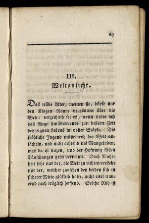 III. Weltansicht.