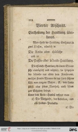 Vierter Abschnitt: Eintheilung der Handlung überhaupt