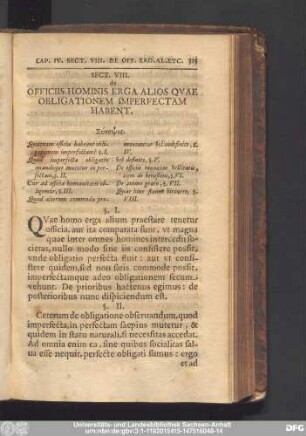 Sect. VIII. de Officiis Hominis Erga Alios Quae Obligationem Imperfectam Habent.