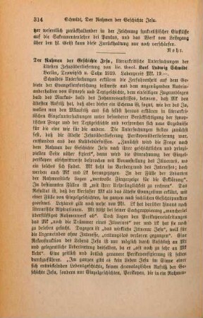 314-315 [Rezension] Schmidt, Karl Ludwig, Der Rahmen der Geschichte Jesu