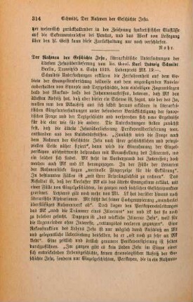 314-315 [Rezension] Schmidt, Karl Ludwig, Der Rahmen der Geschichte Jesu