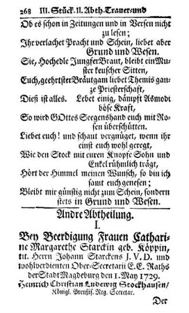 Andre Abtheilung. Trauer- und Klag-Gedichte.