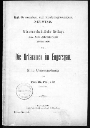 Die Ortsnamen im Engersgau : eine Untersuchung