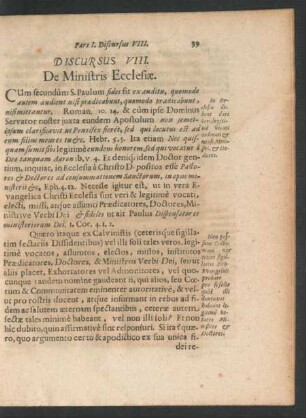Discursus VIII. De Ministris Ecclesiae.