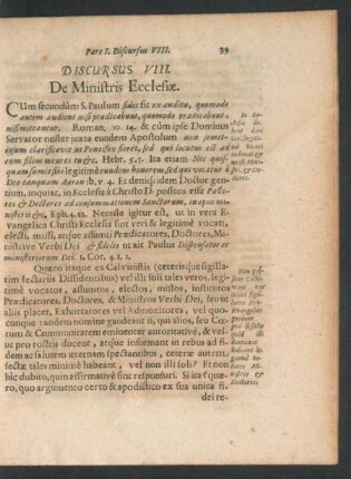 Discursus VIII. De Ministris Ecclesiae.