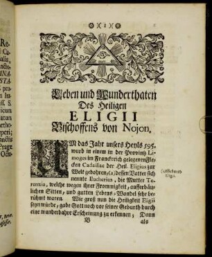 Leben und Wunderthaten Des Heiligen Eligii Bischoffens von Nojon.