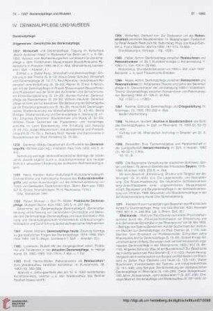 IV. Denkmalpflege und Museen