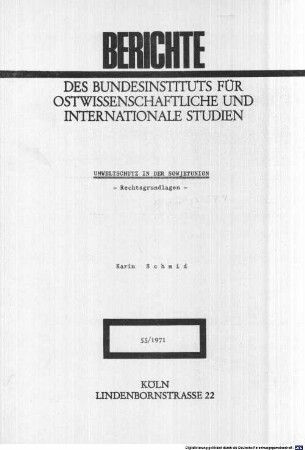 Umweltschutz in der Sowjetunion : Rechtsgrundlagen