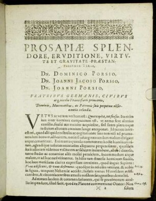 Prosapiæ Splendore, Eruditione [...] Viris Dn. Dominico Porsio, Dn. Joanni Jacobo Porsio, Dn. Joanni Porsio [...]