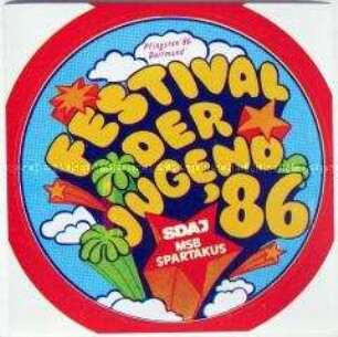 Aufkleber der SDAJ zum "Festival der Jugend" 1986 in Dortmund