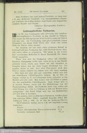 Lichtempfindliche Postkarten