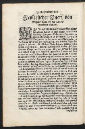 Keyserlicher Brieff/ von Gegenklagen bey der Landt-Schrannen in Steyr.