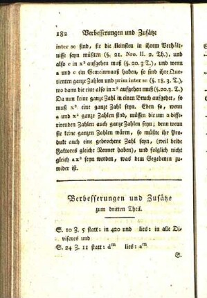 Verbesserungen und Zusätze zum dritten Theil