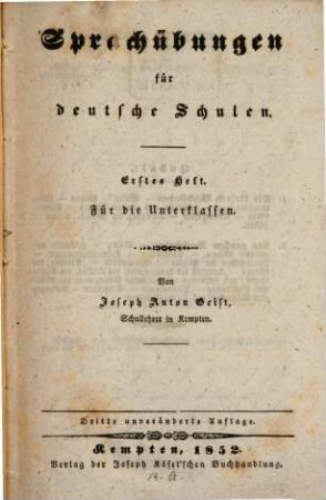 Sprachübungen für deutsche Schulen, 1. Für die Unterklassen