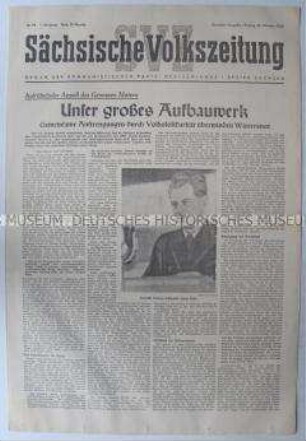 Tageszeitung der KPD "Sächsische Volkszeitung" u.a. zur Parteiarbeiter-Konferenz in Dresden
