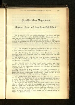 Provisorisches Reglement der Altonaer Quai und Lagerhaus-Gesellschaft.