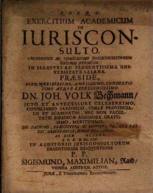 Exercitium Academicum De Iurisconsulto