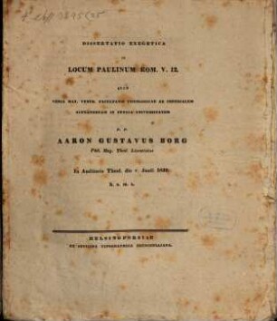 Dissertatio exegetica in locum Paulinum Rom. V. 12